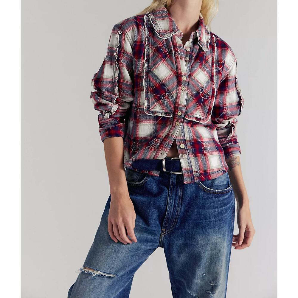 We The Free Georgia Plaid Embroidered Button Down | Size M